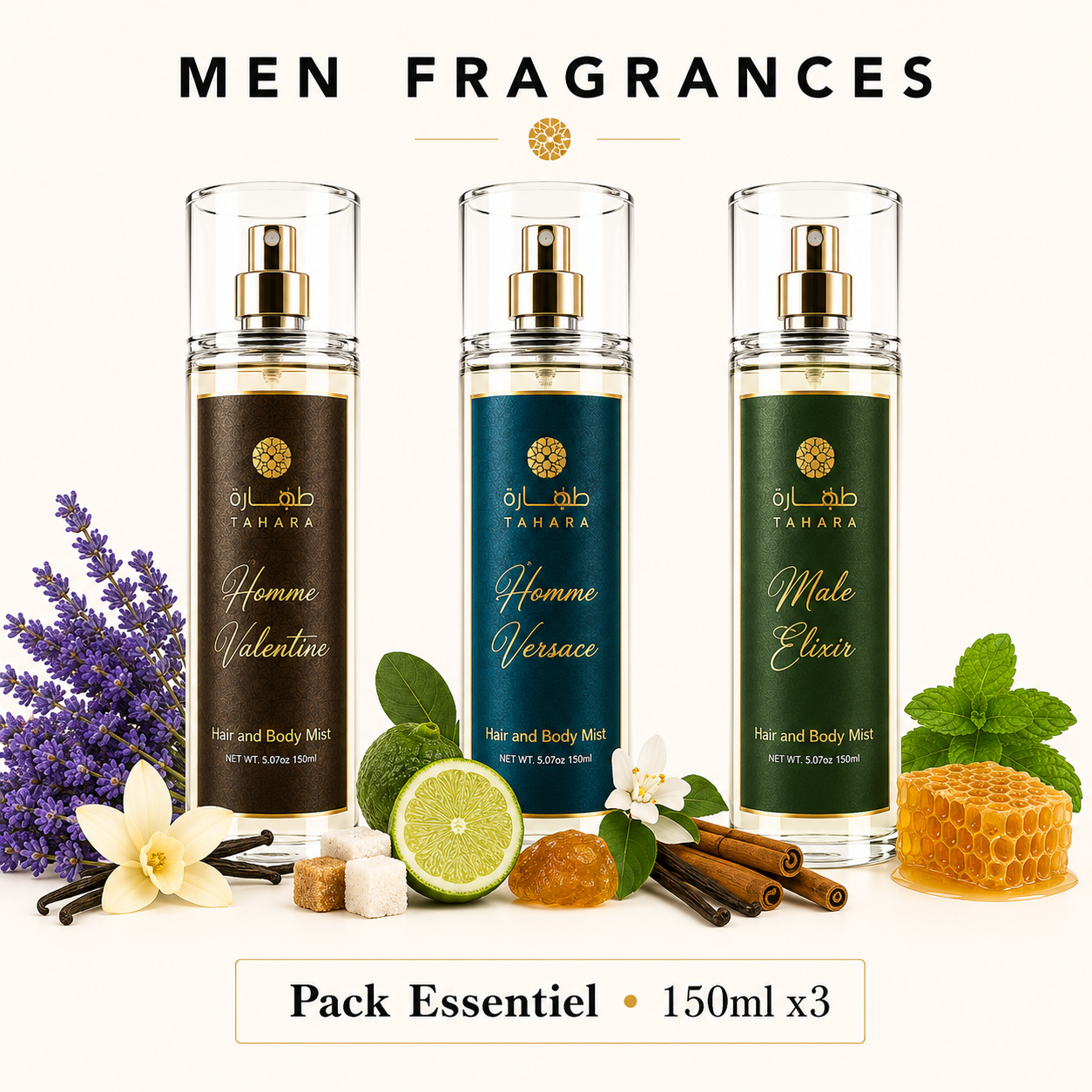 Trio Men Fragrances Tahara – 3 x 150ml Brumes Corps & Cheveux