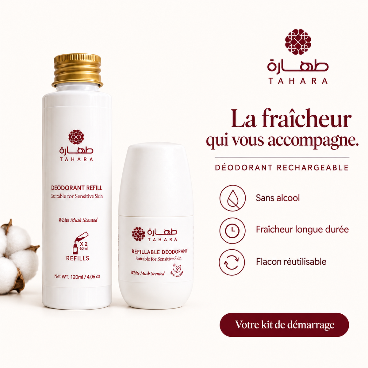 Kit Déodorant Naturel Rechargeable - Musc Blanc