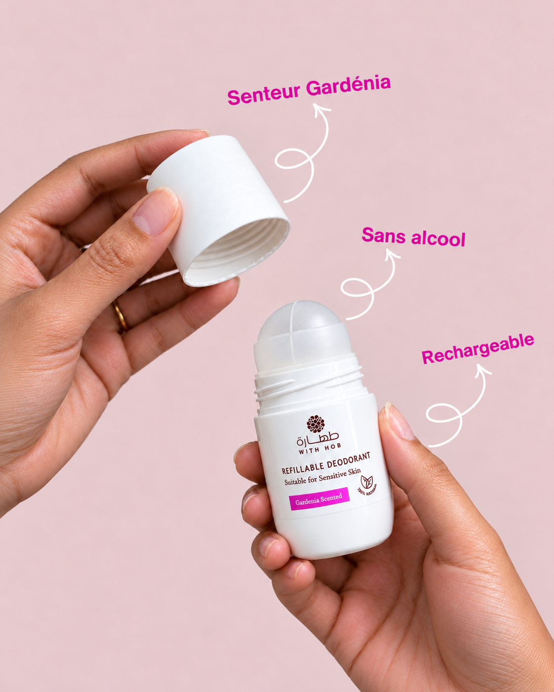 Déodorant naturel rechargeable sans alcool roll-on 60 ml Gardénia – Tahara Maroc (vue 3)