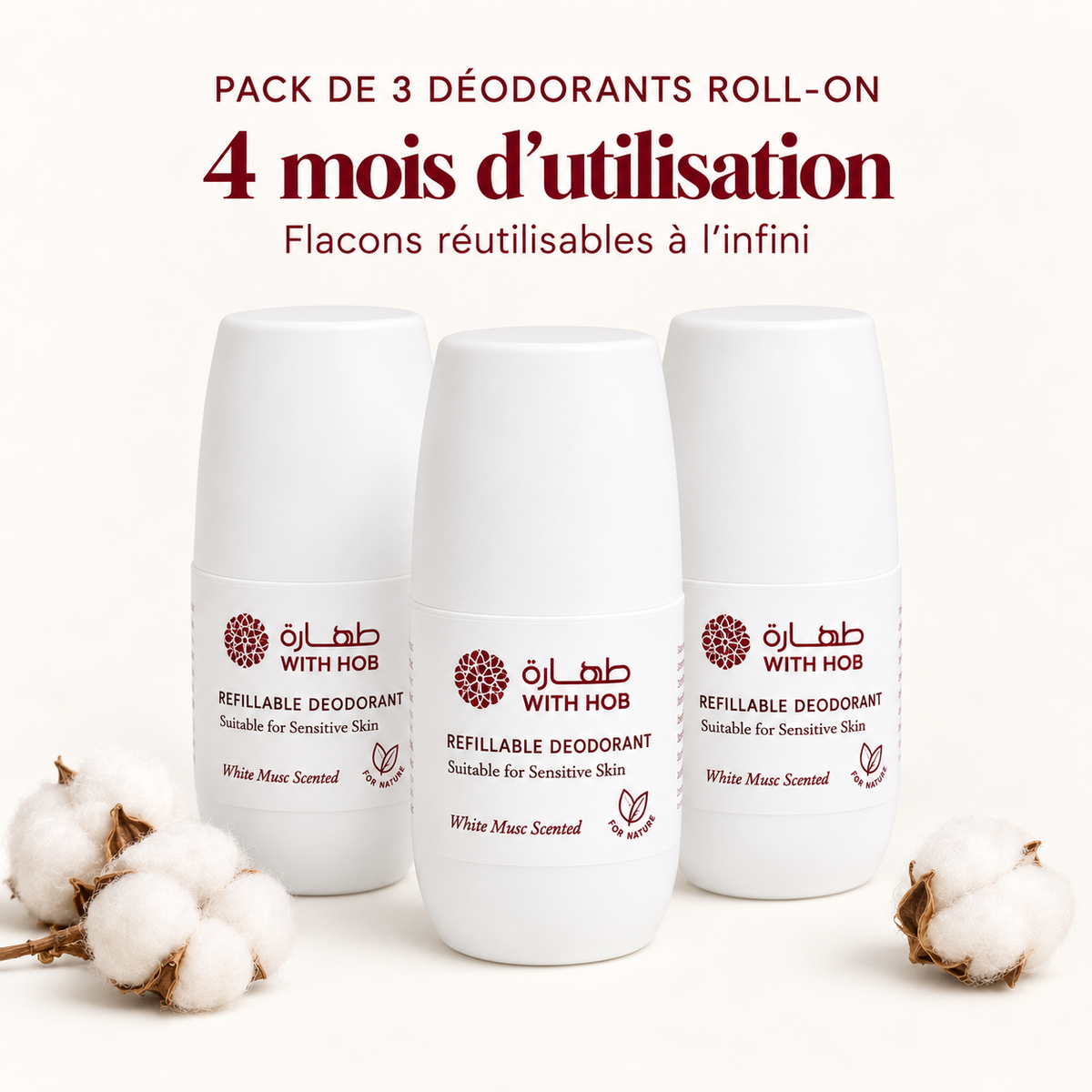 Déodorants naturels sans alcool 180 ml Musc Blanc – Tahara Maroc