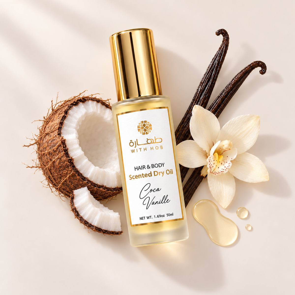 Huile sèche parfumée corps et cheveux 50 ml Vanille Coco – Tahara Maroc
