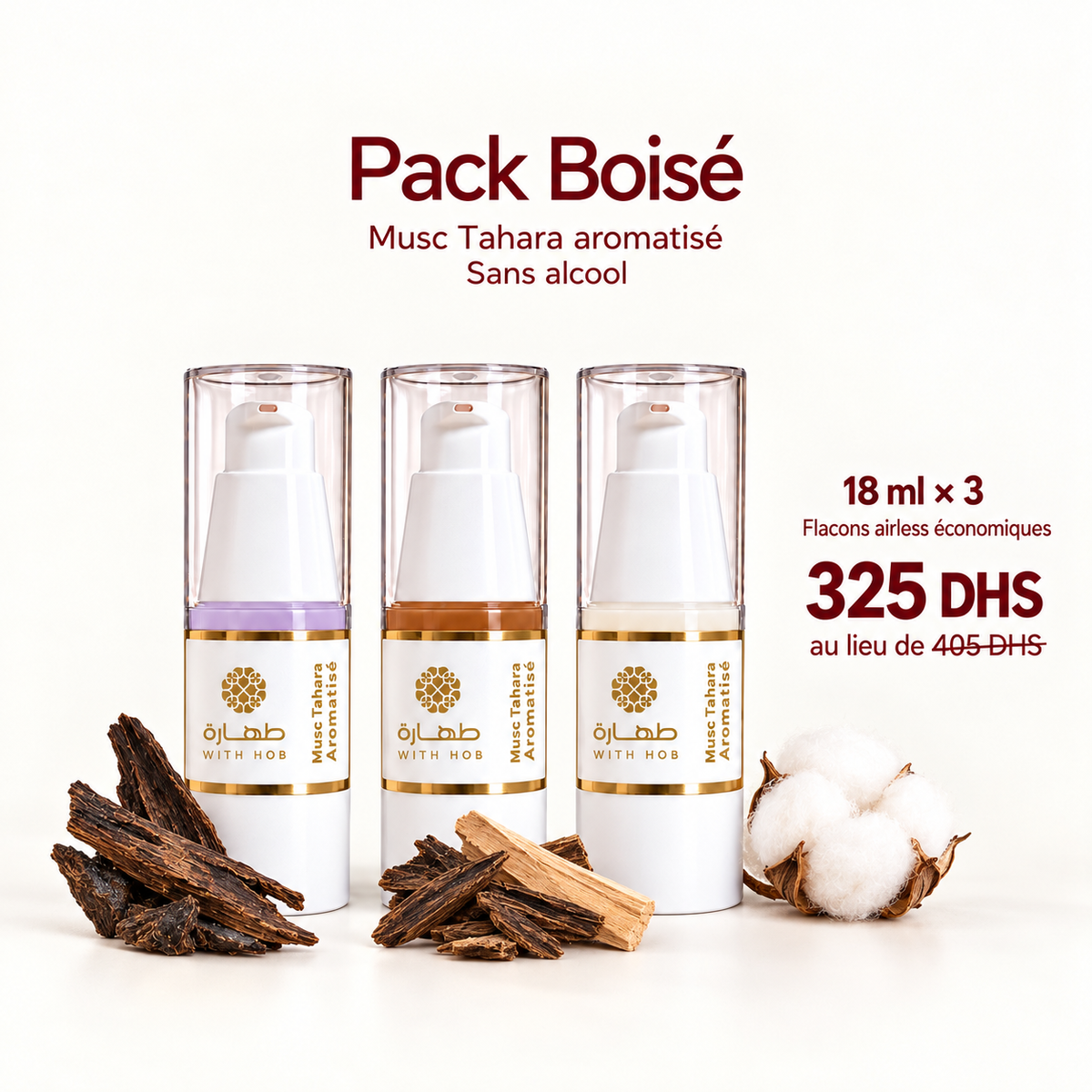Pack 3 muscs boisés sans alcool 18 ml – Tahara Maroc