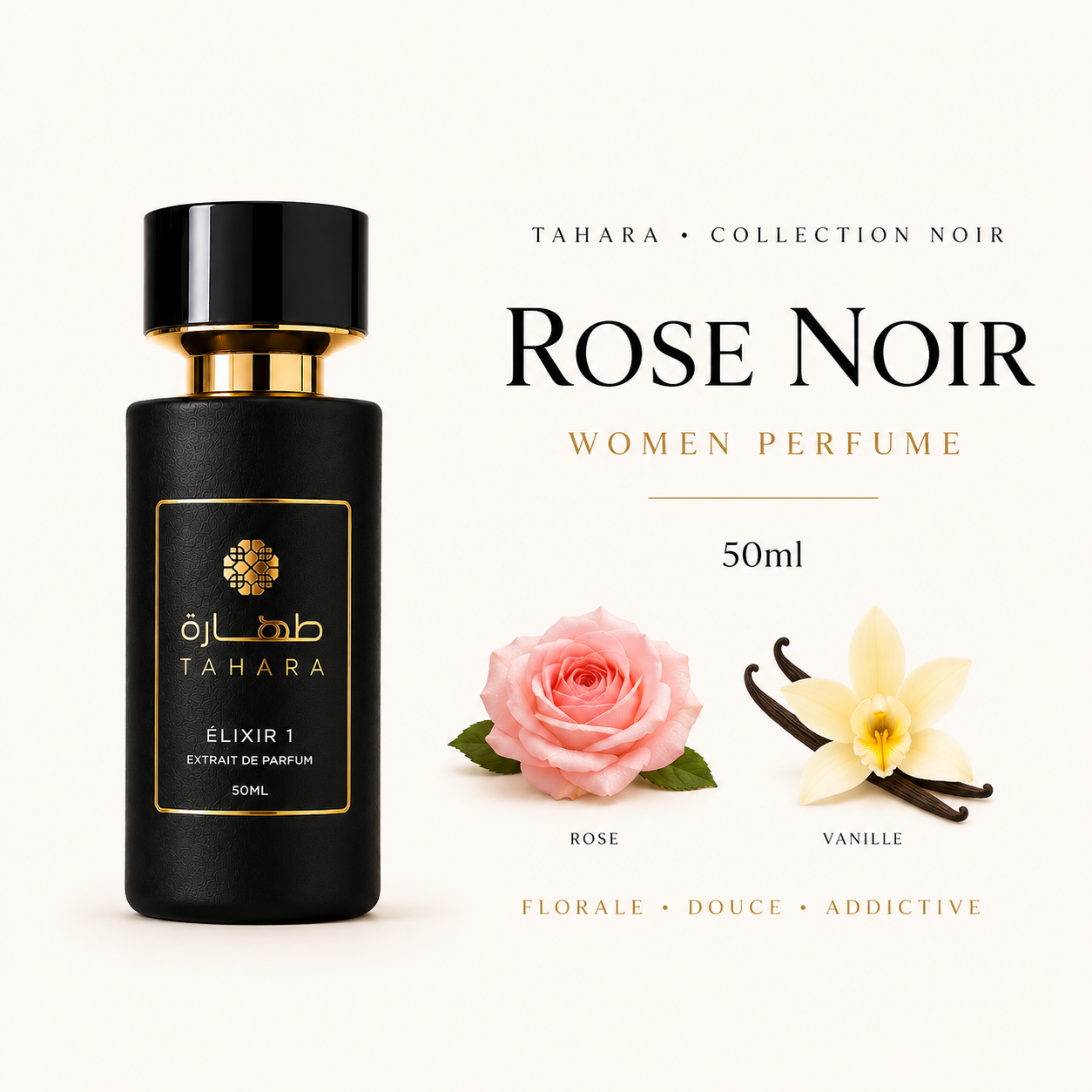 Parfum femme Tahara Women Elixir N°1 Rose Noir - Flacon 50ml noir mat