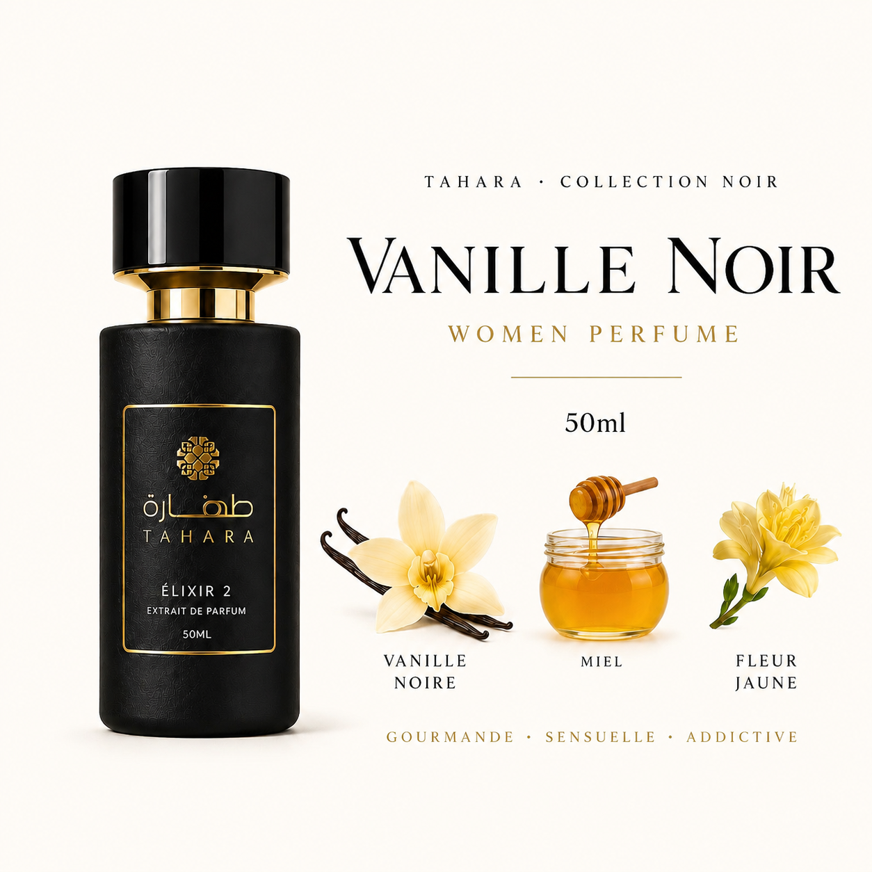 Parfum femme Tahara Women Elixir N°2 Vanille Noir - Flacon 50ml noir mat