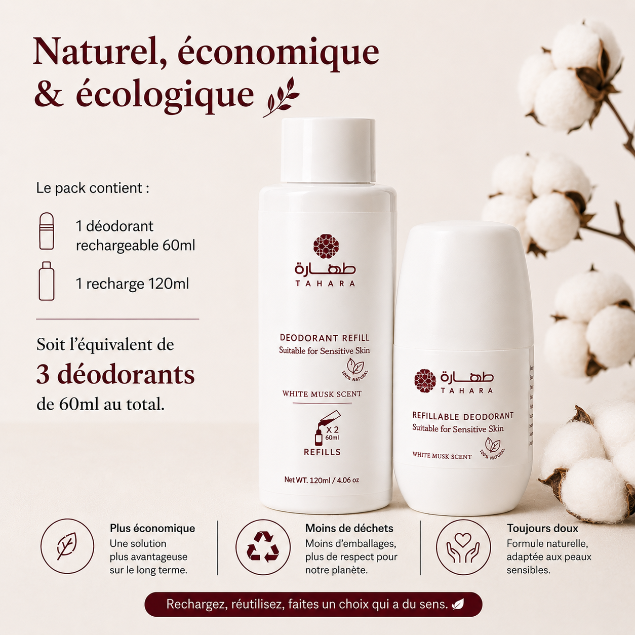 Pack Déodorant Naturel Rechargeable Musc Blanc