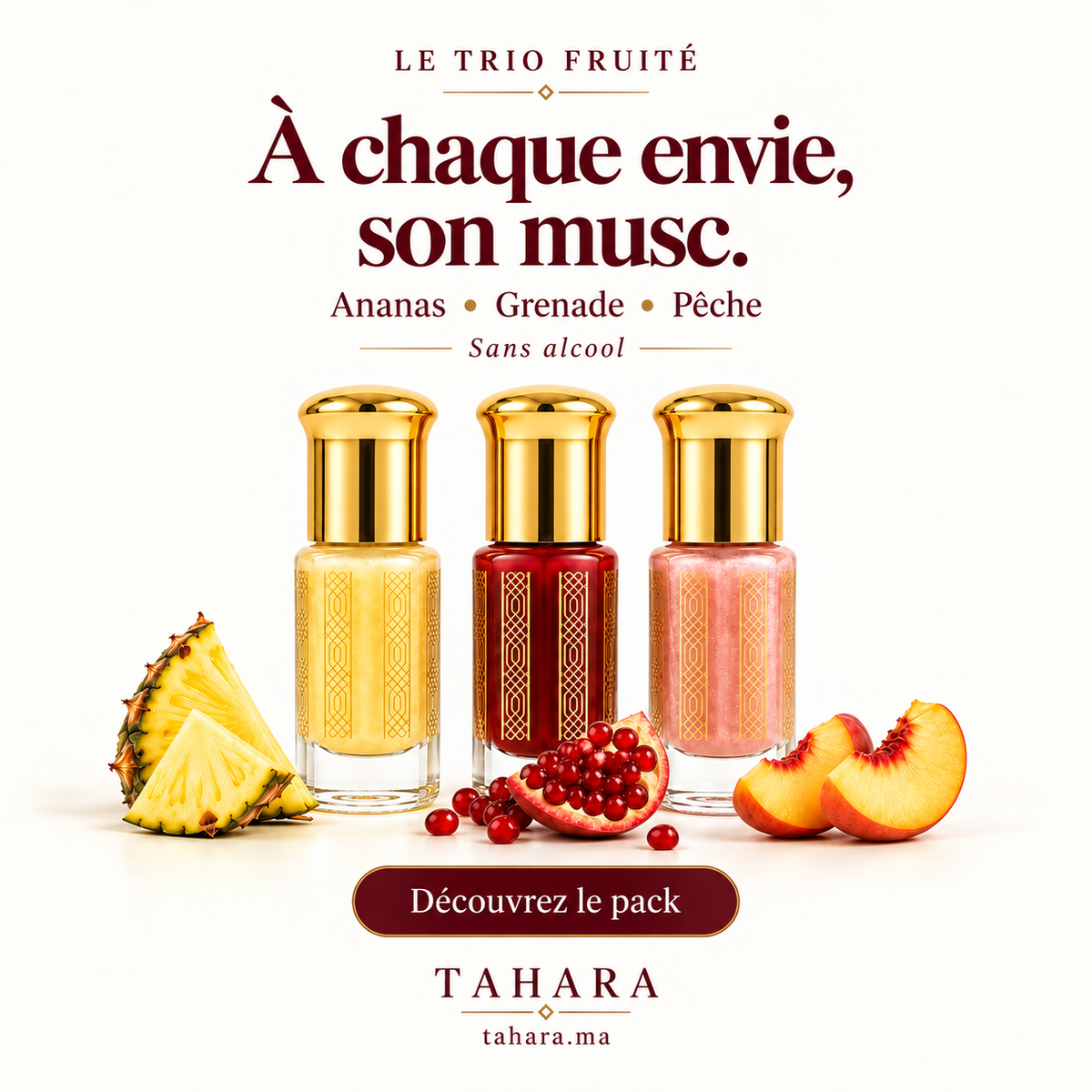 Pack de trois muscs aromatises fruités sans alcool - 3ml x 3