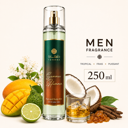 Brume parfumée homme Summer Hammer Tahara 250ml - Hair and Body Mist senteur tropicale mangue coco santal - Maroc