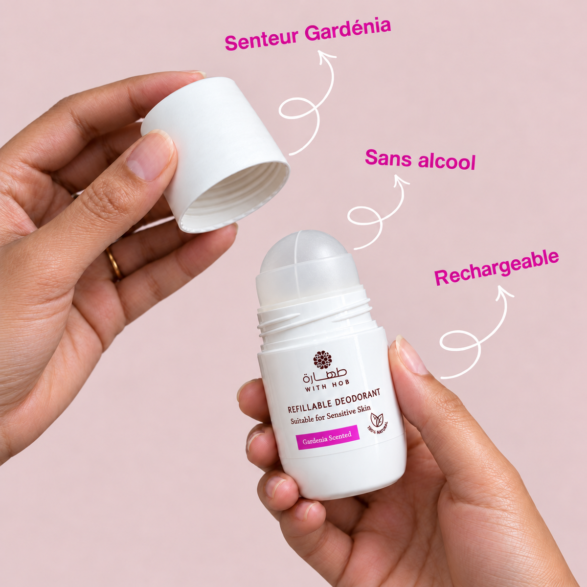 Déodorant naturel rechargeable sans alcool roll-on 60 ml Gardénia – Tahara Maroc