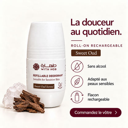Déodorant naturel rechargeable sans alcool roll-on 60 ml Oud – Tahara Maroc (vue 2)