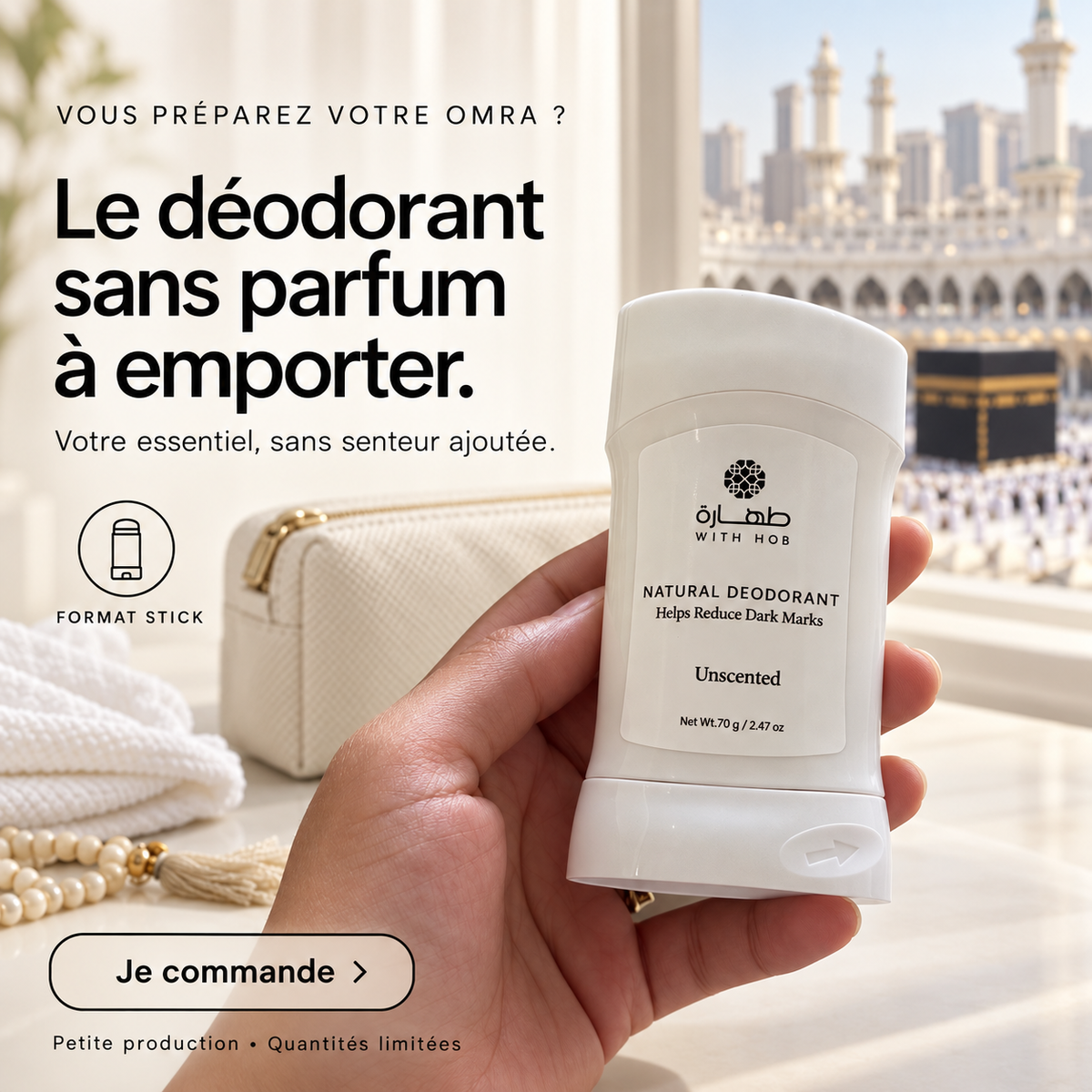 Déodorant stick naturel sans parfum sans alcool 70 g Spécial Omra – Tahara Maroc