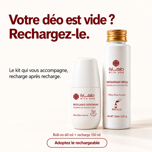 Kit déodorant naturel rechargeable sans alcool Musc Blanc – Tahara Maroc