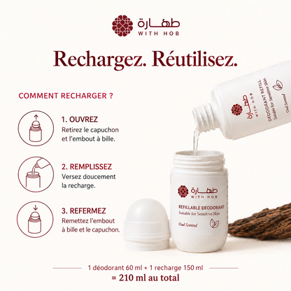 Kit déodorant naturel rechargeable sans alcool Oud – Tahara Maroc (vue 2)
