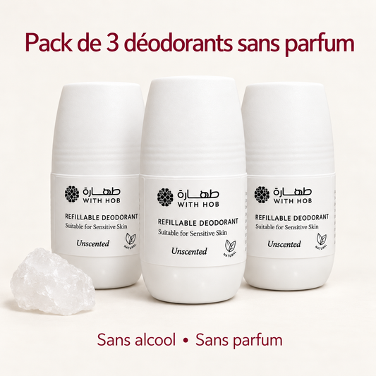 Pack 3 déodorants naturels rechargeables sans parfum – Tahara Maroc