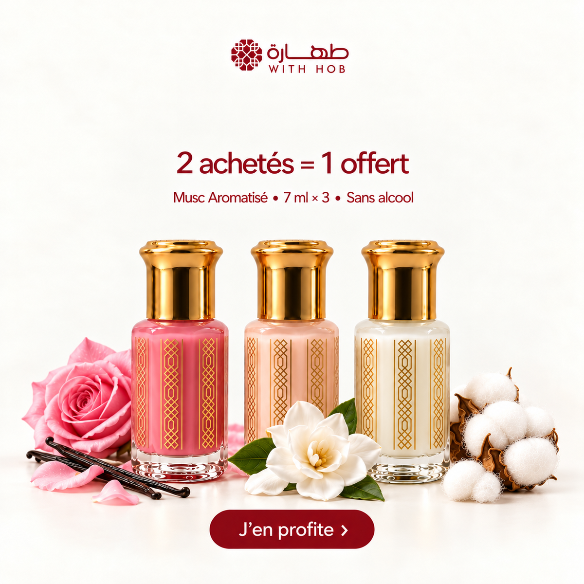 Pack 3 muscs aromatisés sans alcool 7 ml Floral – Tahara Maroc (vue 2)