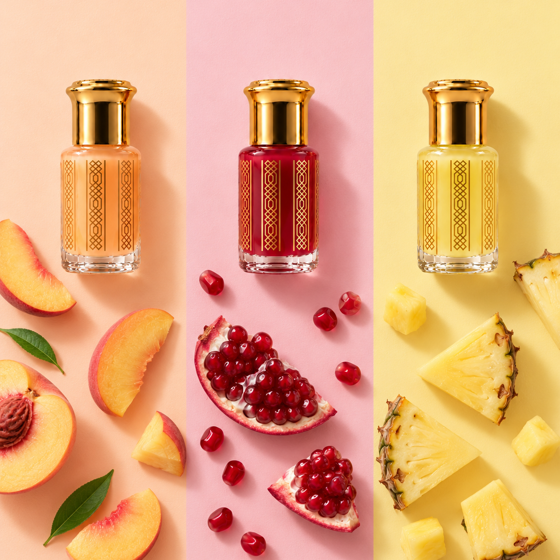 Pack 3 muscs aromatisés sans alcool 7 ml Fruité – Tahara Maroc