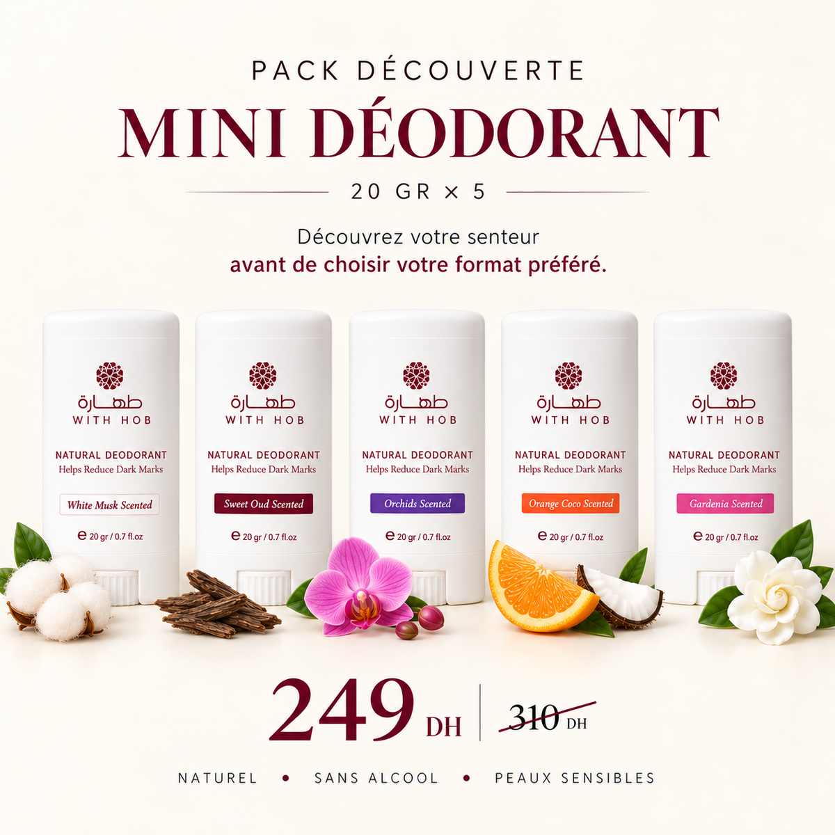 Pack découverte 5 mini déodorants stick naturels 20 g – Tahara Maroc