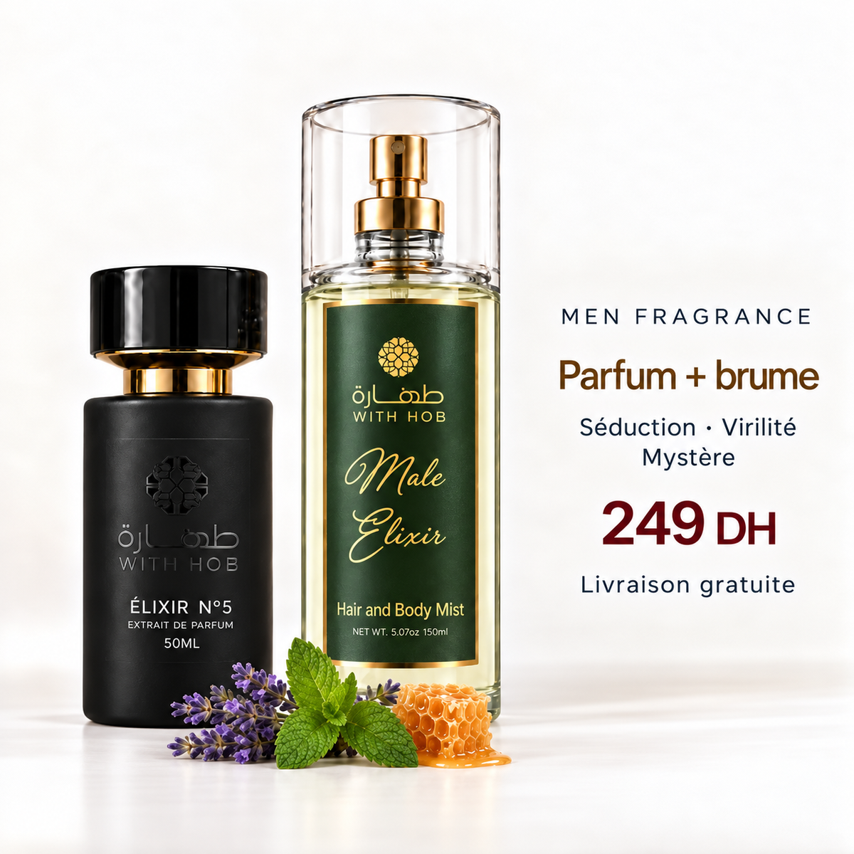 Pack parfum homme 50 ml et brume parfumée Élixir N°5 + Le Male – Tahara Maroc