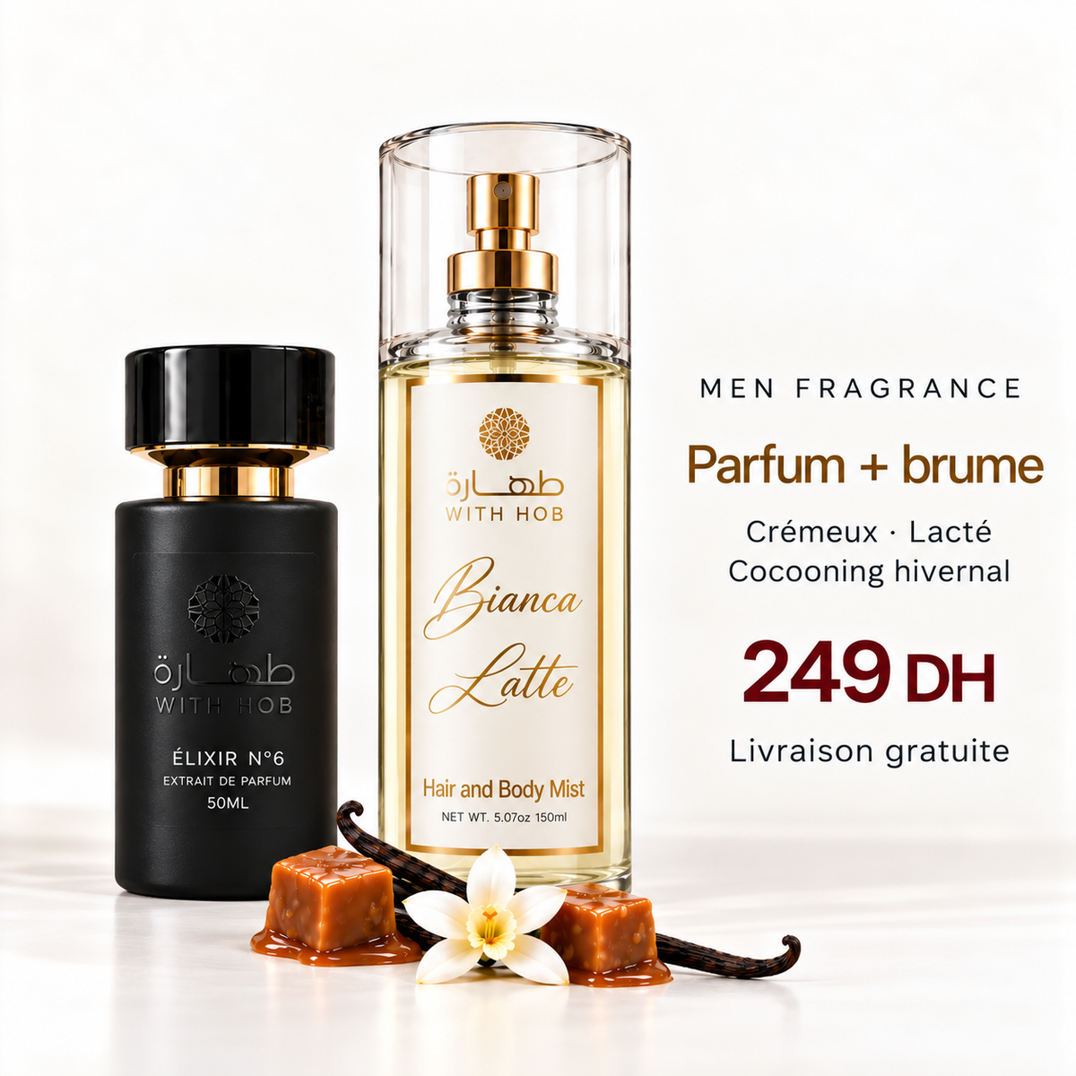 Pack parfum homme 50 ml et brume parfumée Élixir N°6 + Bianco Latté – Tahara Maroc