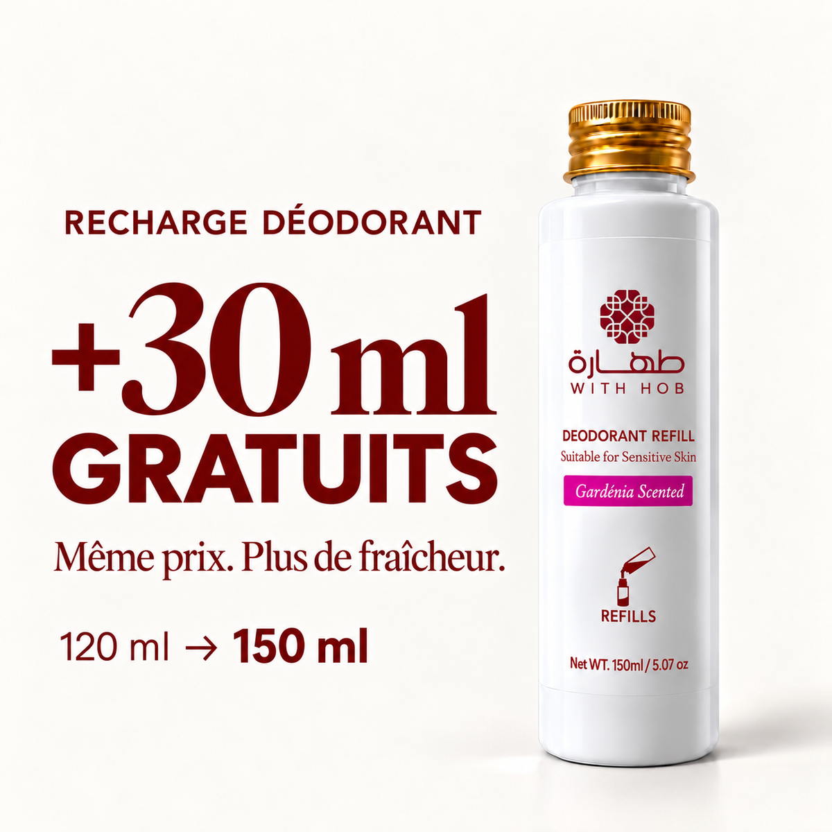 Recharge déodorant naturel sans alcool 150 ml Gardénia – Tahara Maroc