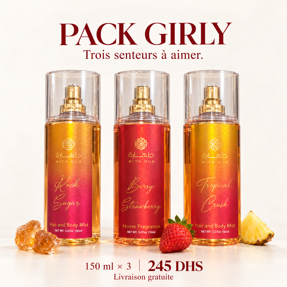 Trio brumes parfumées gourmandes 150 ml – Tahara Maroc