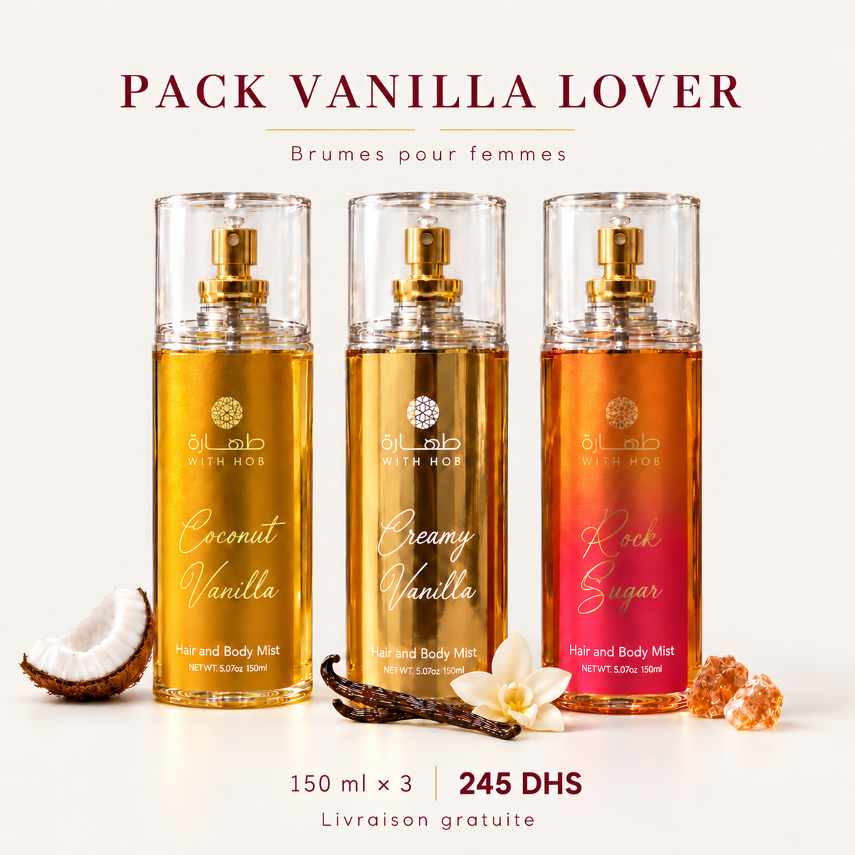 Trio brumes parfumées vanille 150 ml – Tahara Maroc